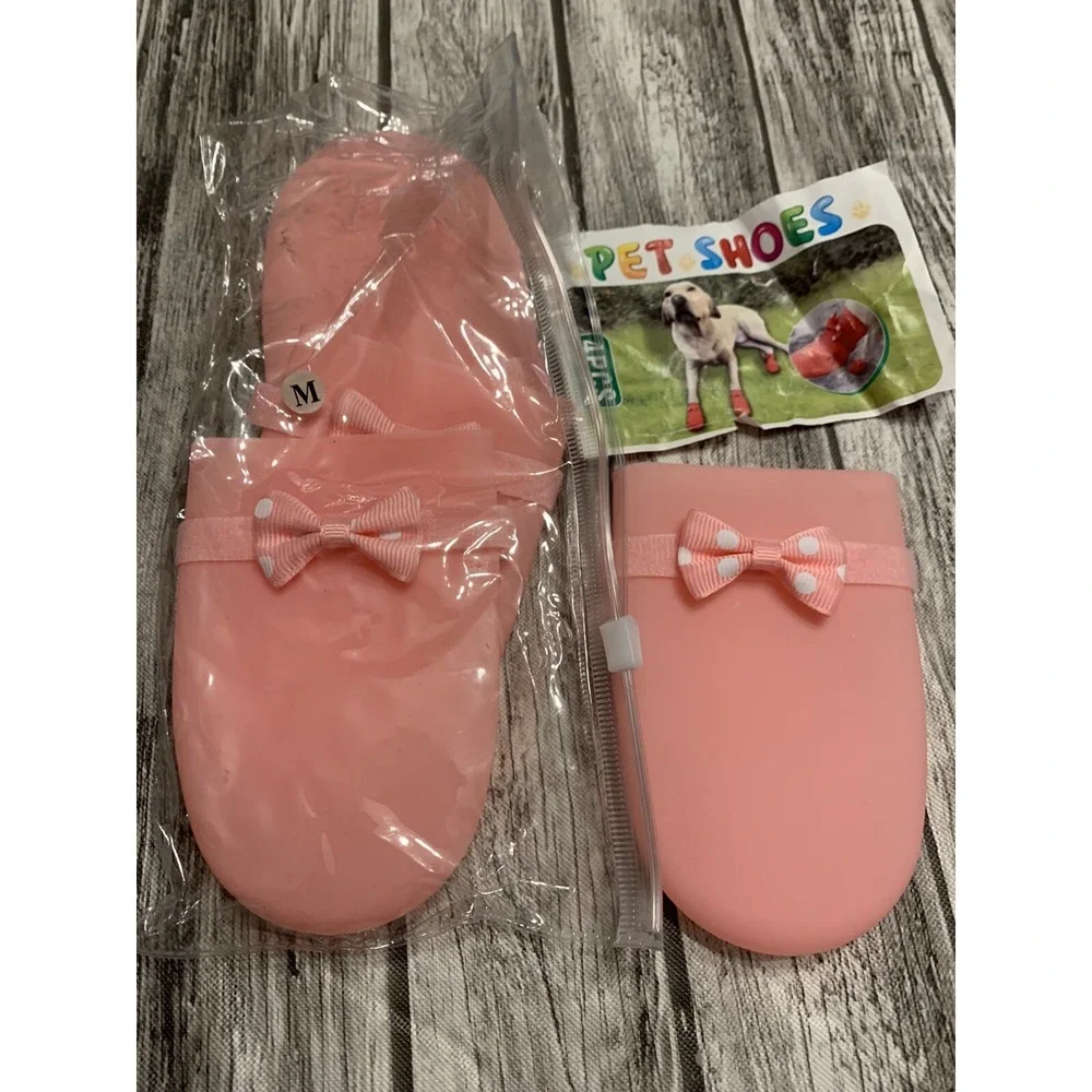 Waterproof/‎ Rainproof, Silicone Pink Protective Pet Shoes Size:Medium   4 Pink
